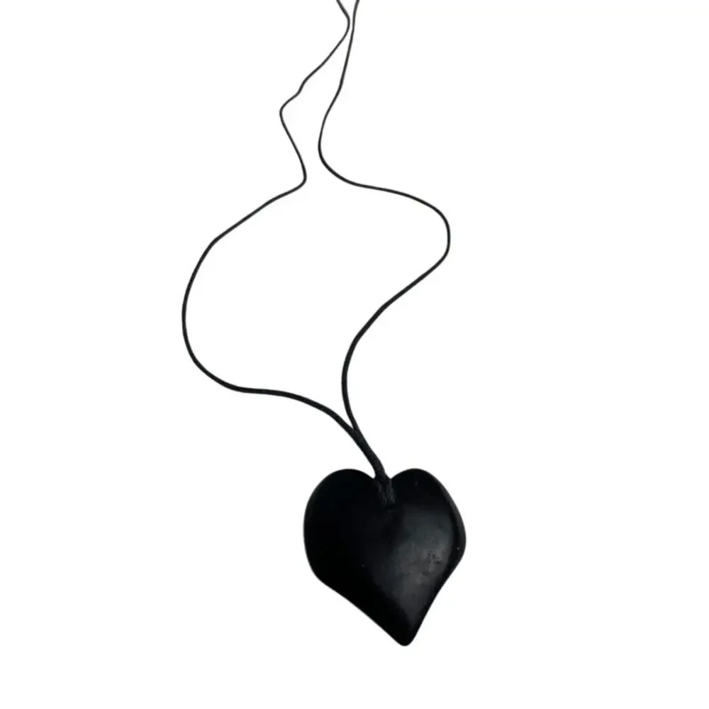 Necklace Pendant Heart Cord Tie Black Heart Whimsigoth Necklace Forest Fairy